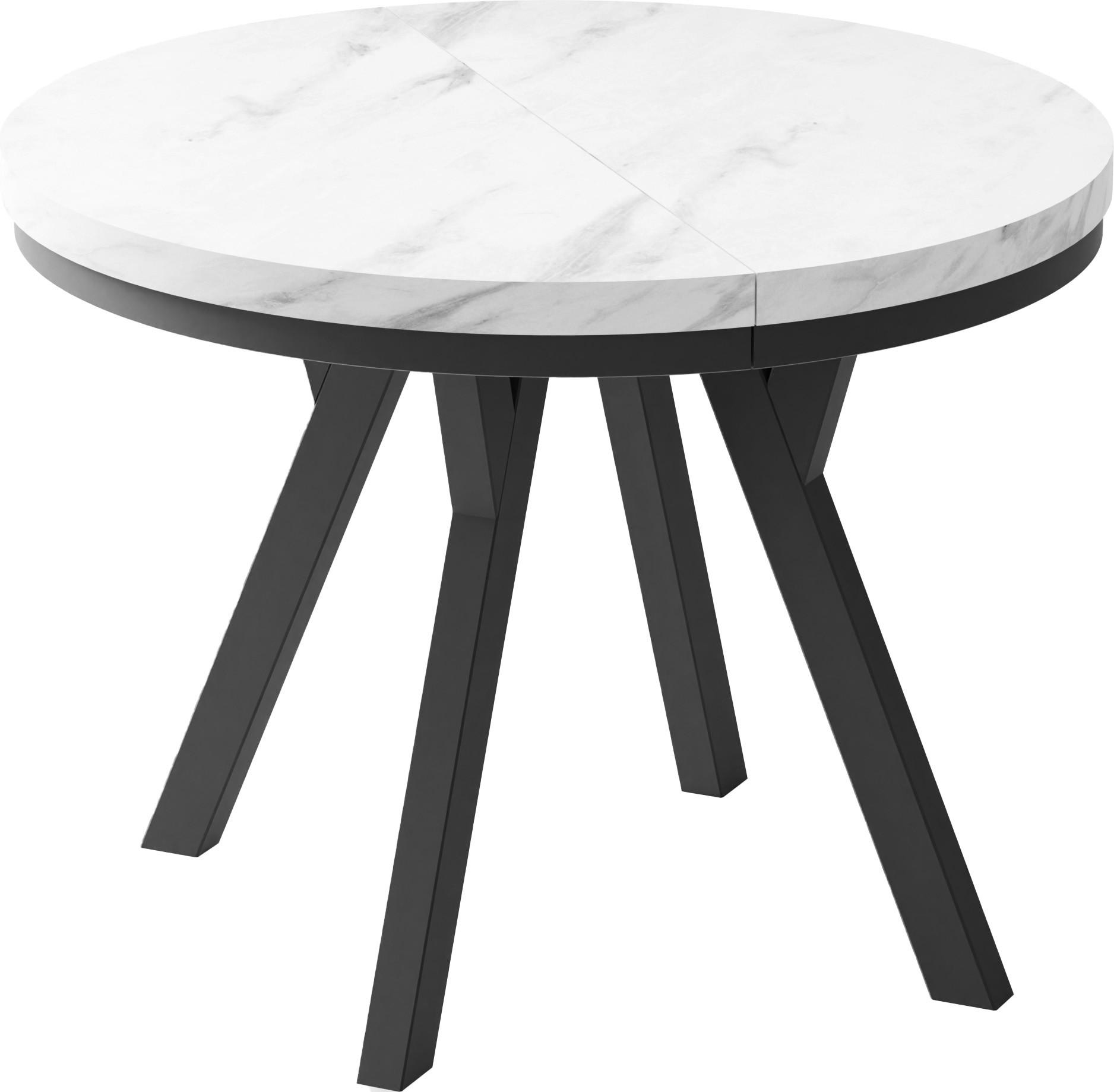 ESSTISCH Lume runder ausziehbarer, Weißer Marmor 100-150/100/76 cm - Ecru/Schwarz, Holz/Holzwerkstoff (100/150/76cm) - WFL GROUP