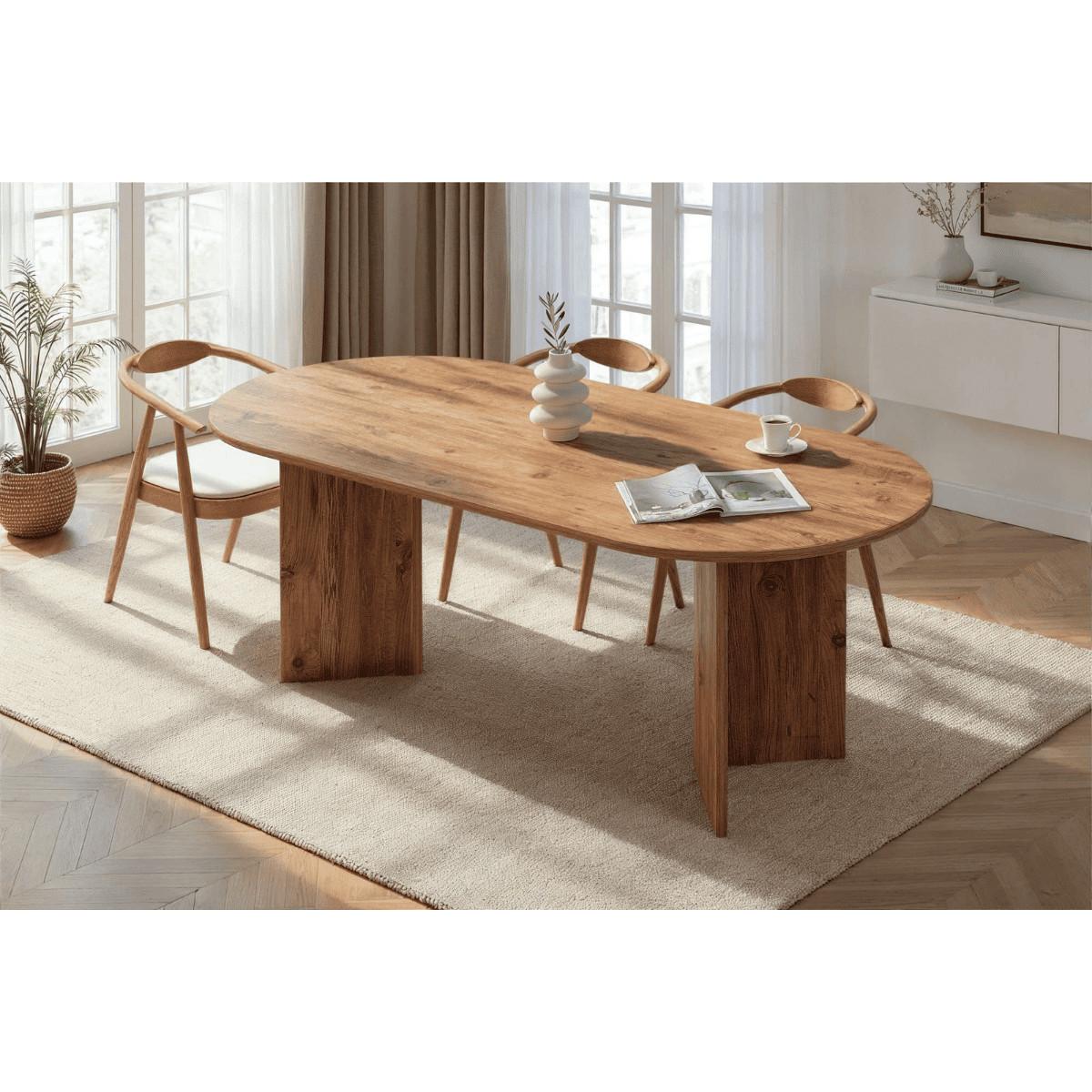 ESSTISCH mit ovaler Tischplatte L200 cm 90/200/75 cm - Kieferfarben, Holzwerkstoff (96/90/75cm) - Calicosy