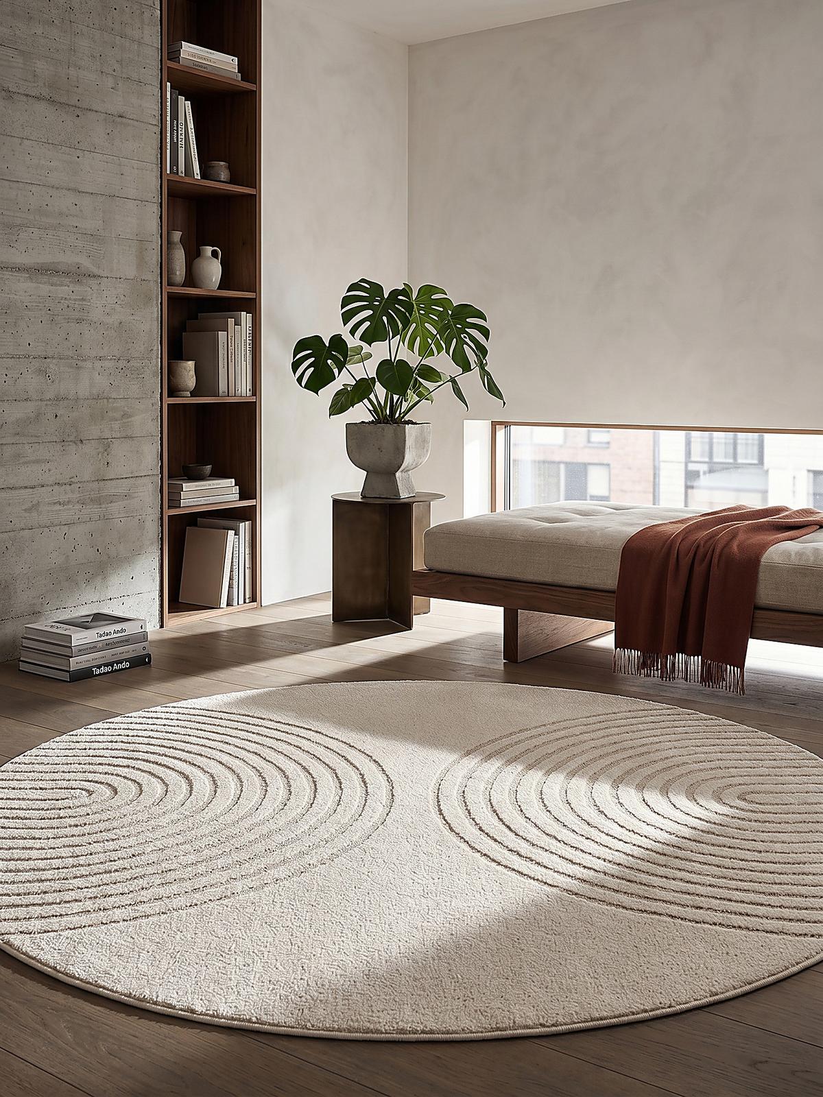 RUNDTEPPICH Geometrisch MUOTA Polypropylen Creme 120 x 120 cm - Beige, Textil (120/120cm) - KADIMA DESIGN