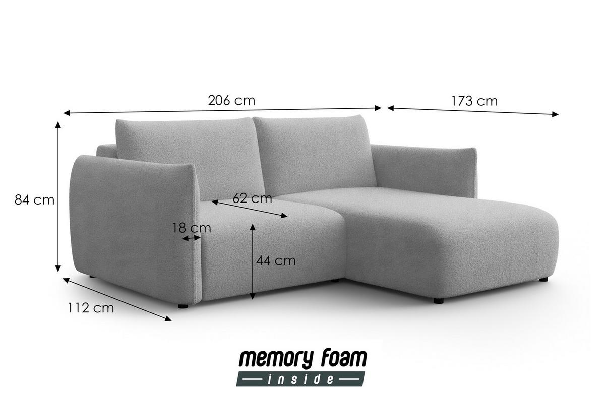 ECKSOFA TAUER 3-Sitzer RECHTS, Bouclé-Stoff beige - Beige/Schwarz, Holz/Textil (206/173cm) - Courtois Laville