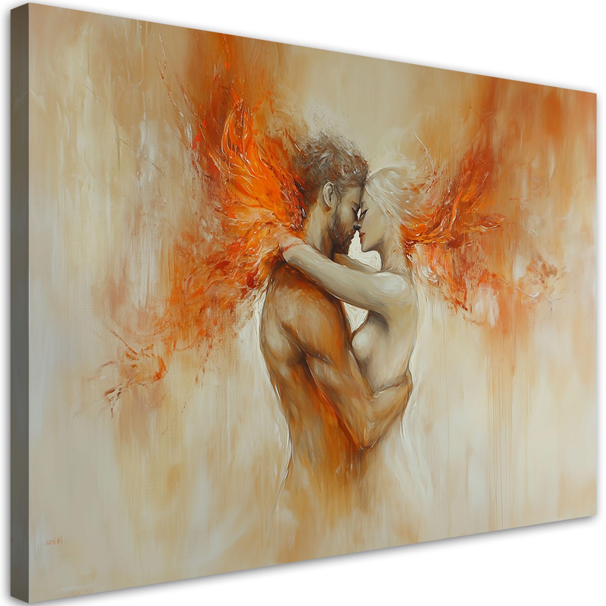 WANDBILD love act lovers beige - Orange, Textil (90/60cm) - Feeby