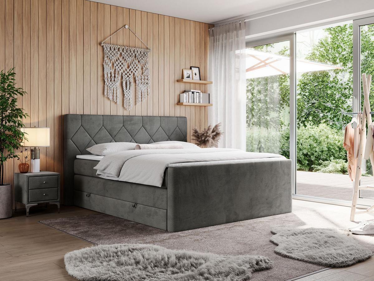 BOXSPRINGBETT KING EIGAR 120/200 Dunkelgrau Velvet - H3 - Dunkelgrau, Holz/Textil (120/200cm) - MKS