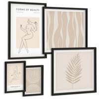 BILDER SET 5er Set - 50x50 cm & 20x30 cm & 40x60 cm Schwarzer Rahmen - Abstrakte Boho-Dekorationen - Schwarz, Kunststoff (40/60cm) - TULUP