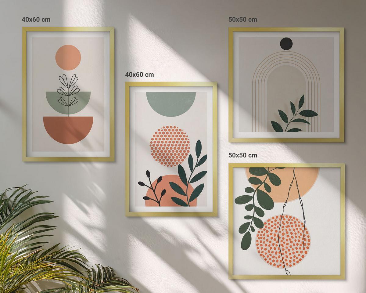 BILDER SET 4er Set - 50x50 cm & 40x60 cm Goldrahmen - Moderne Pflanzenmotive - Goldfarben, Kunststoff (50/50cm) - TULUP