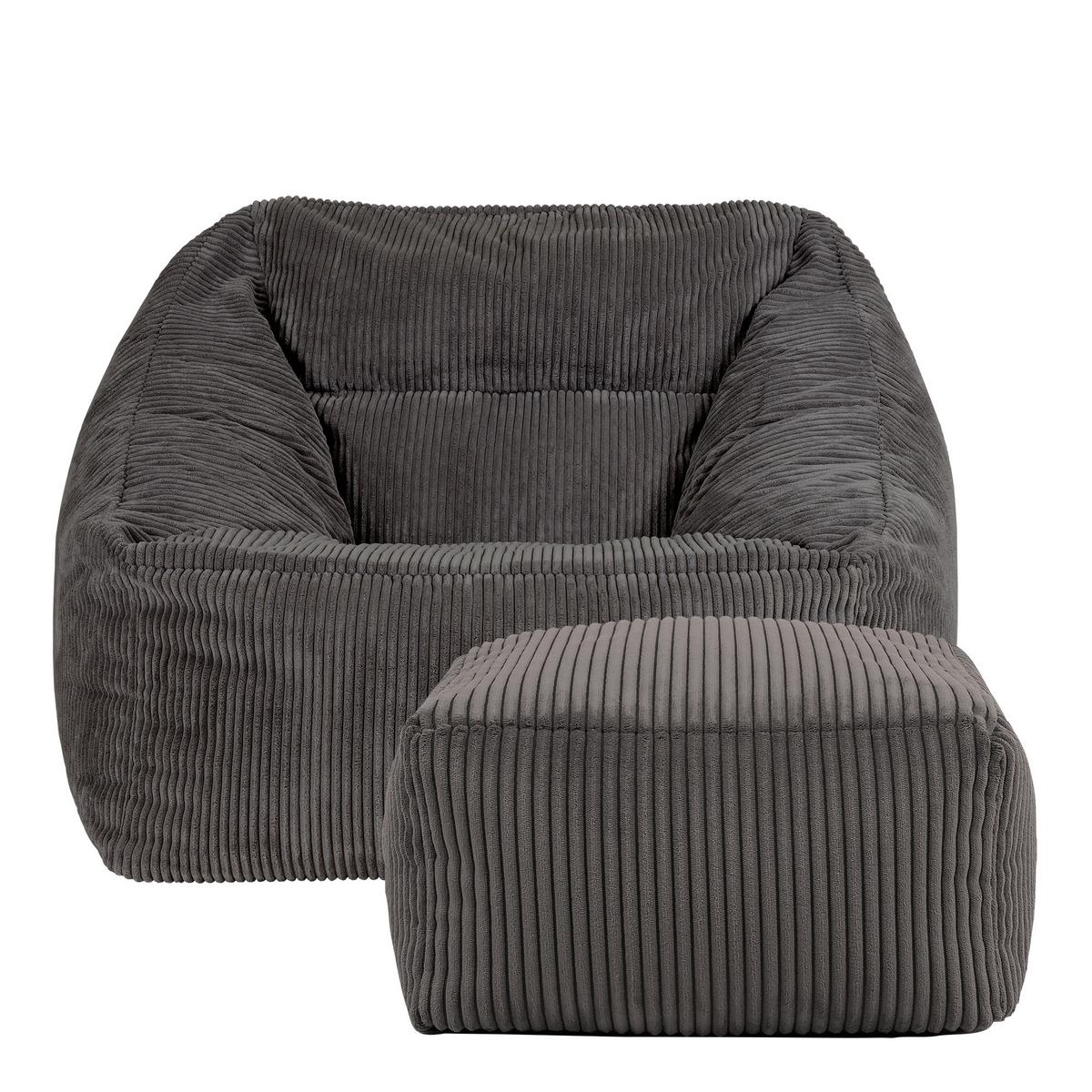 SITZSACK Cord Sessel Natalia mit Hocker - Grau, Textil (97/73/84cm) - icon