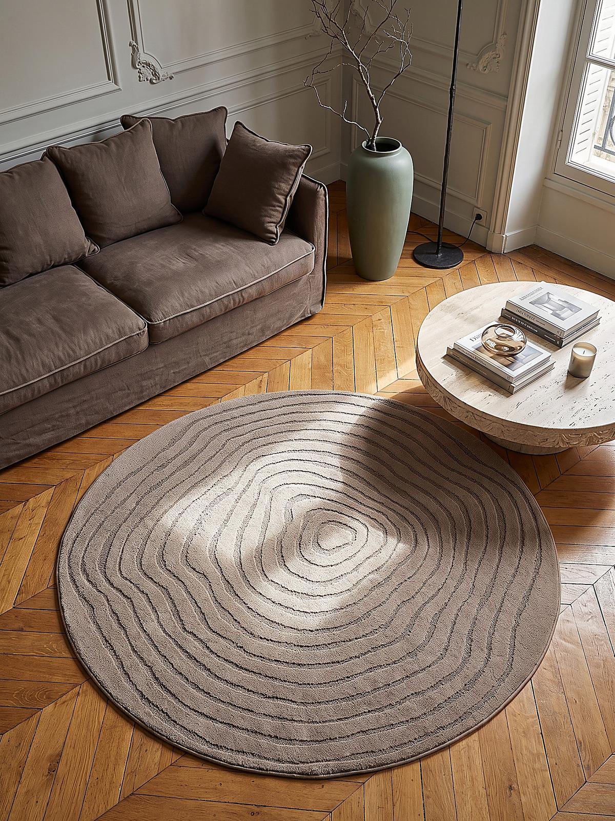 TEPPICH Kurzflor CETINA Gestreift Polypropylen-Polyester Braun 160 x 160 cm - Braun, Textil (160/160cm) - KADIMA DESIGN
