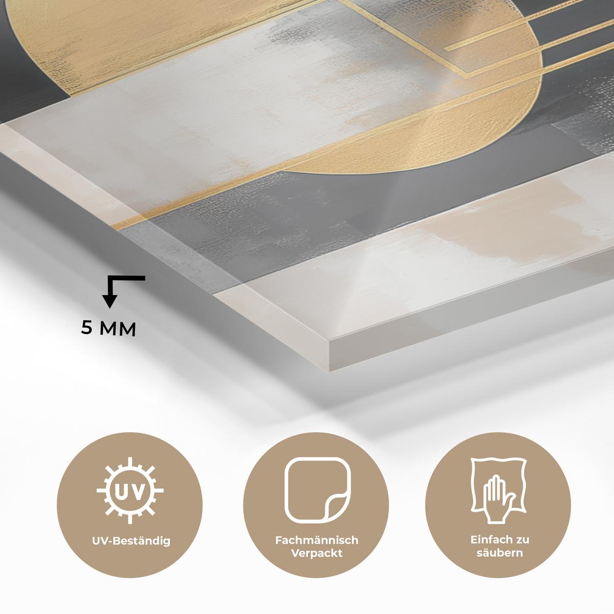 ACRYLGLASBILD Abstrakt - Gold - Silber - Formen - Ästhetisch - Modern Room Decor 90x60 cm - Goldfarben, Glas (90/60cm) - MuchoWow