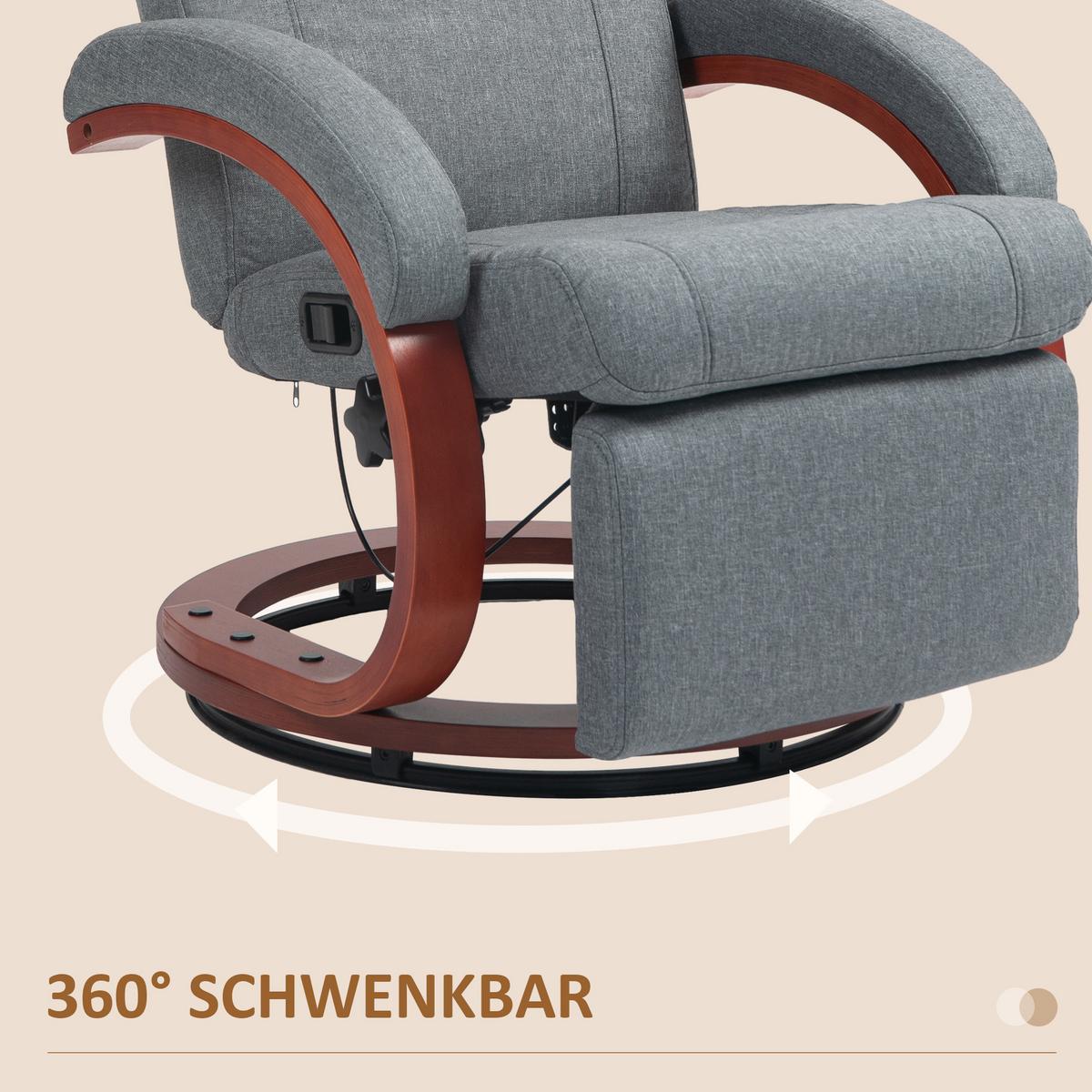 RELAXSESSEL Drehbarer Fernsehsessel mit Liegefunktion, Liegesessel, Stoff, Grau - Grau, Textil (68/100/86cm) - HOMCOM
