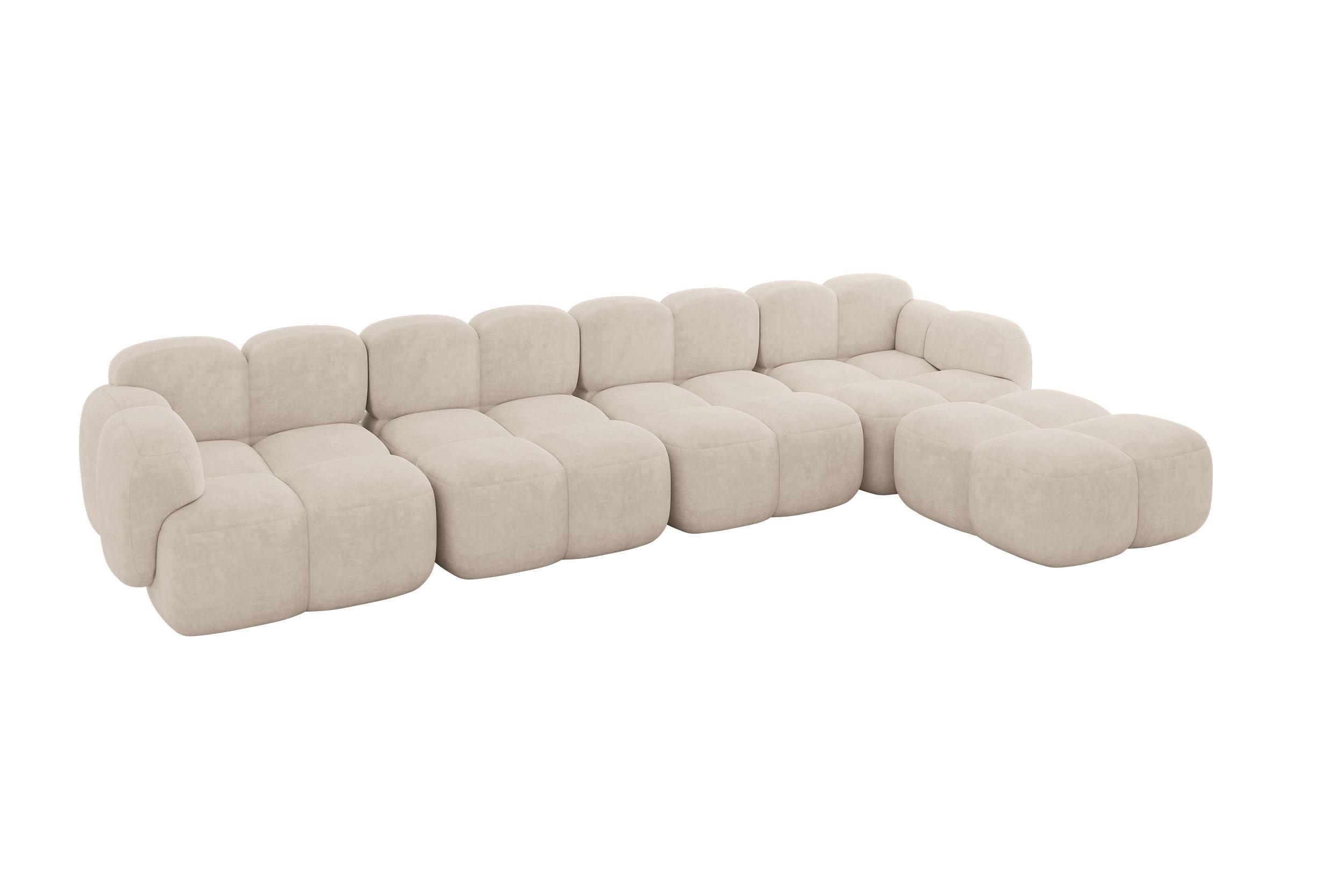 ECKSOFA modulares Sofa Rechts Miko-L3 390x205x75 Beige Velours - Ecru/Schwarz, Holzwerkstoff/Kunststoff (390/205cm) - ALTDECOR