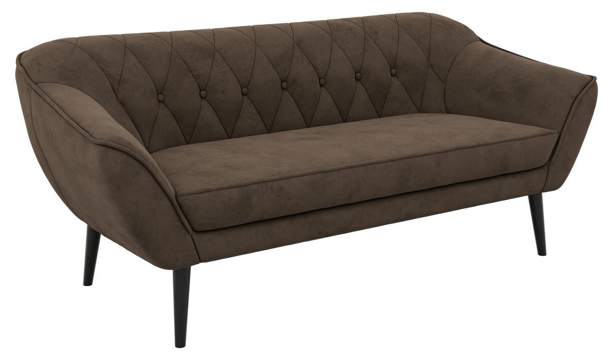3-SITZER-SOFA PIRS - Braun Velvet - Schwarze Beine - Dunkelbraun/Schwarz, Holzwerkstoff/Textil (180/75/74cm) - MKS