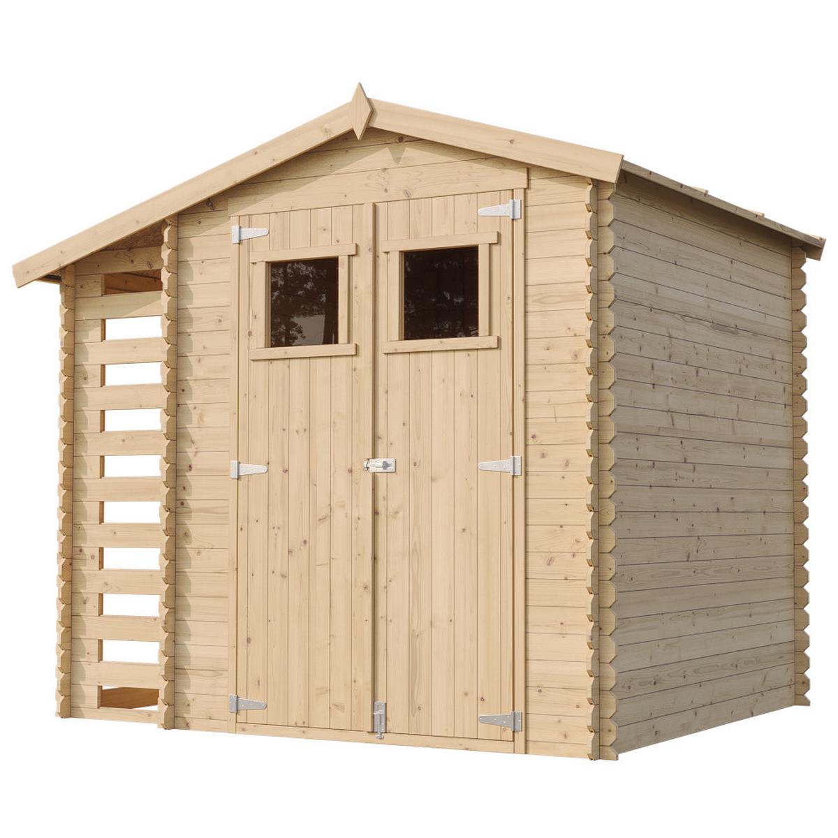 HOLZHAUS GARTENHAUS Mit Brennholzschuppen M386 - B272xL206xH218 cm/ 3,53 + 0,97 m2 - Beige, Holz (256/218/206cm) - Timbela