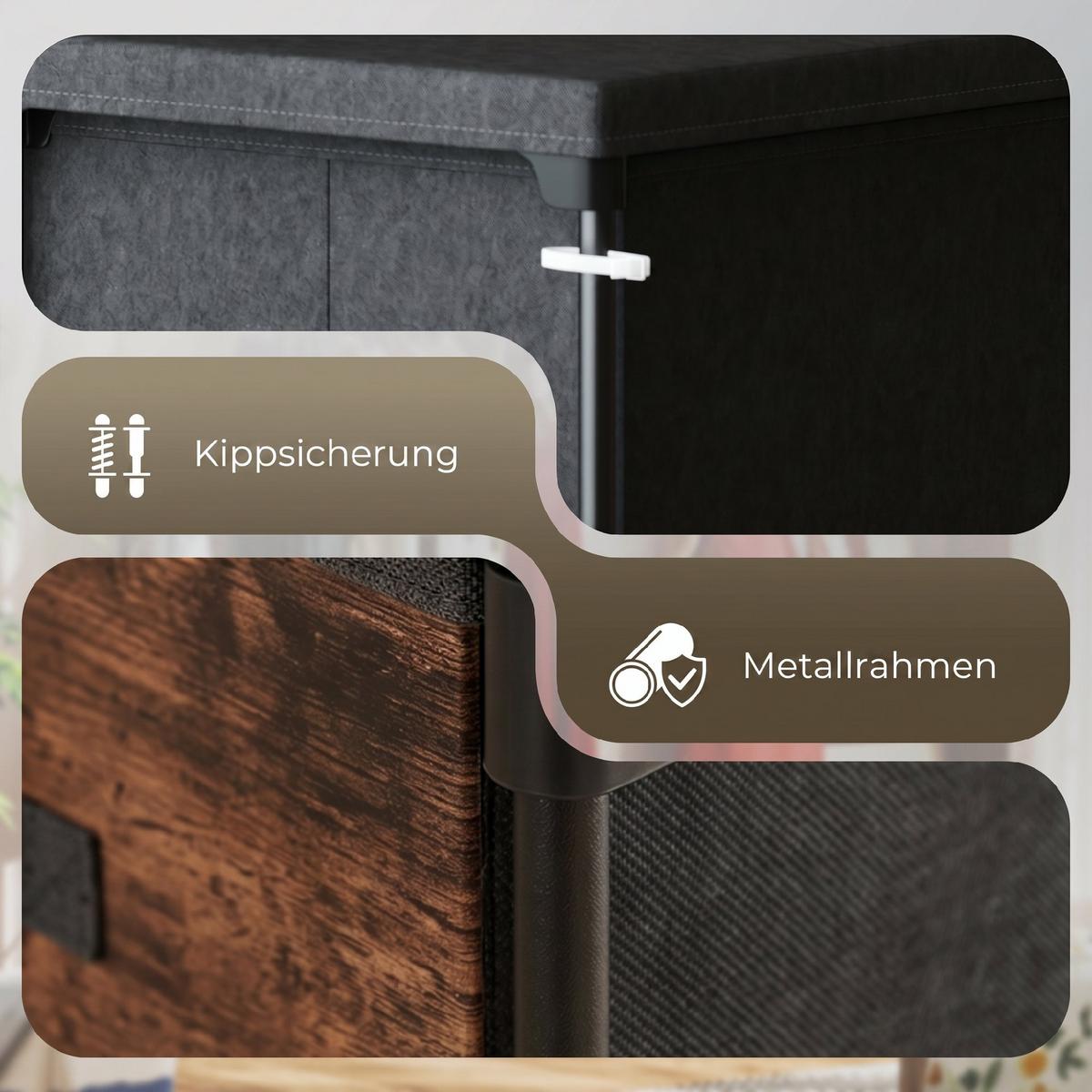 KOMMODE Polyester Metall Rustikal-Braun - Schwarz/Braun, Kunststoff/Textil (30.5/100/84.5cm) - HOMCOM