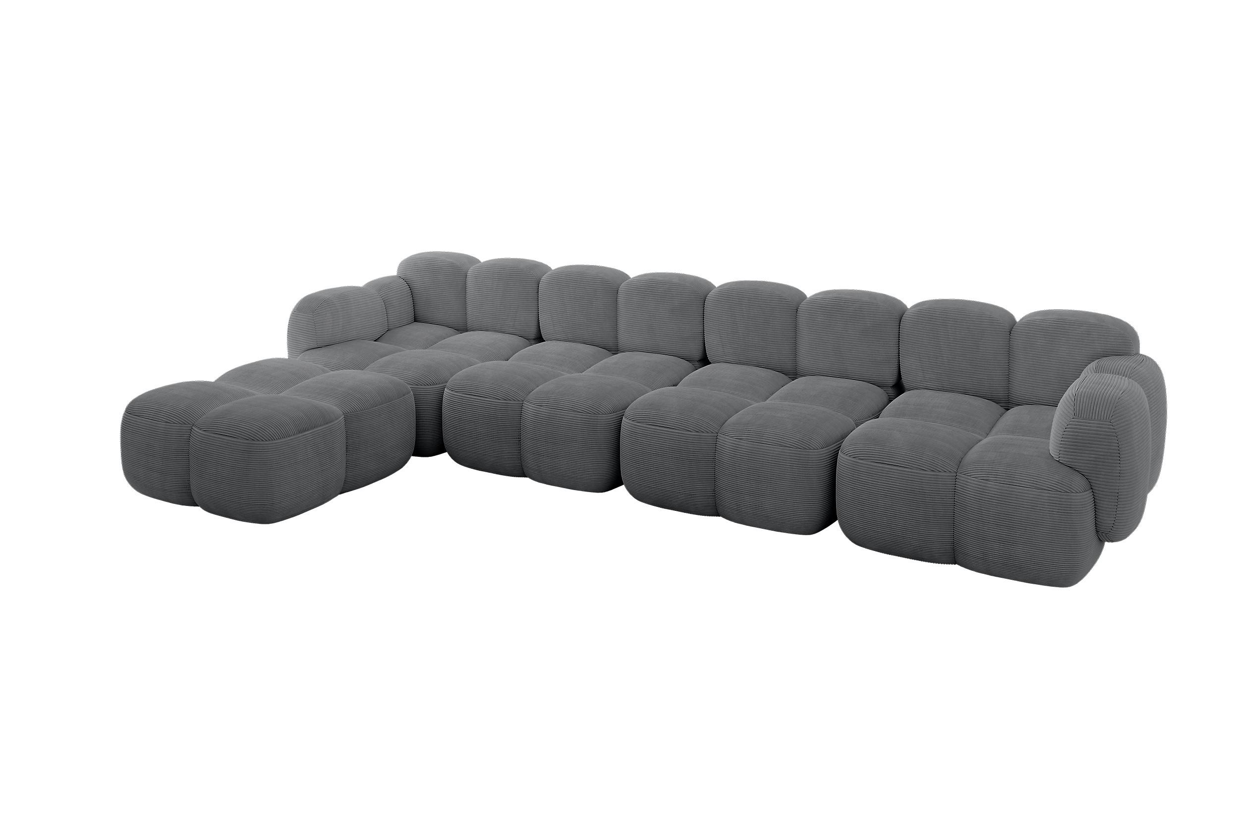 ECKSOFA modulares Sofa Links Miko-L3 390x205x75 Dunkelgrau Cord - Graphitfarben/Schwarz, Holzwerkstoff/Kunststoff (390/205cm) - ALTDECOR