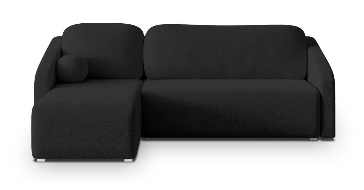 ECKSOFA MARELLO Schwarz Boucle-Stoff mit Schlaffunktion - Schwarz, Holz (220/143cm) - MASSENO