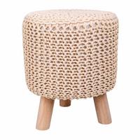 HOCKER aus Holz und Baumwolle, 32x40cm - Beige, Holzwerkstoff (32/40/32cm) - Wanderlust