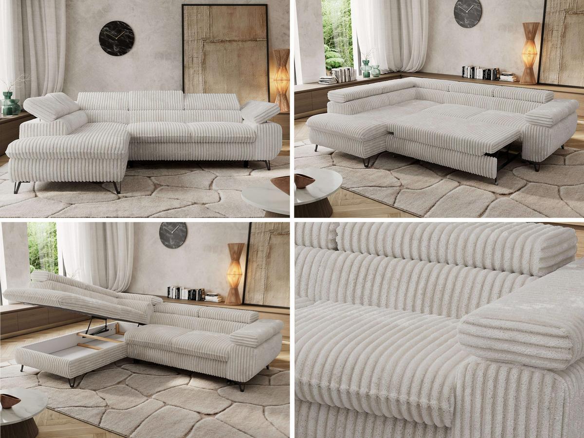 ECKSOFA PABLO L Beige Cord - Links Seite mit Visco Topper - Beige/Schwarz, Textil/Metall (208/273cm) - MKS