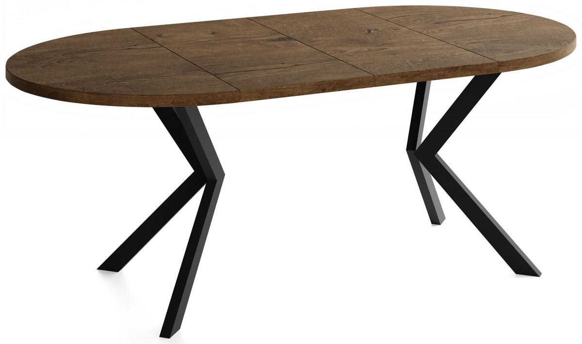 ESSTISCH Valeo runder ausziehbarer, Lefkas Eiche 120-200/120/76 cm - Alteiche/Schwarz, Holzwerkstoff/Metall (120/200/76cm) - WFL GROUP
