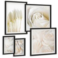 BILDER SET 5er Set - 50x50 cm & 20x30 cm & 40x60 cm Schwarzer Rahmen - Elegante Marmormuster - Schwarz, Kunststoff (40/60cm) - TULUP
