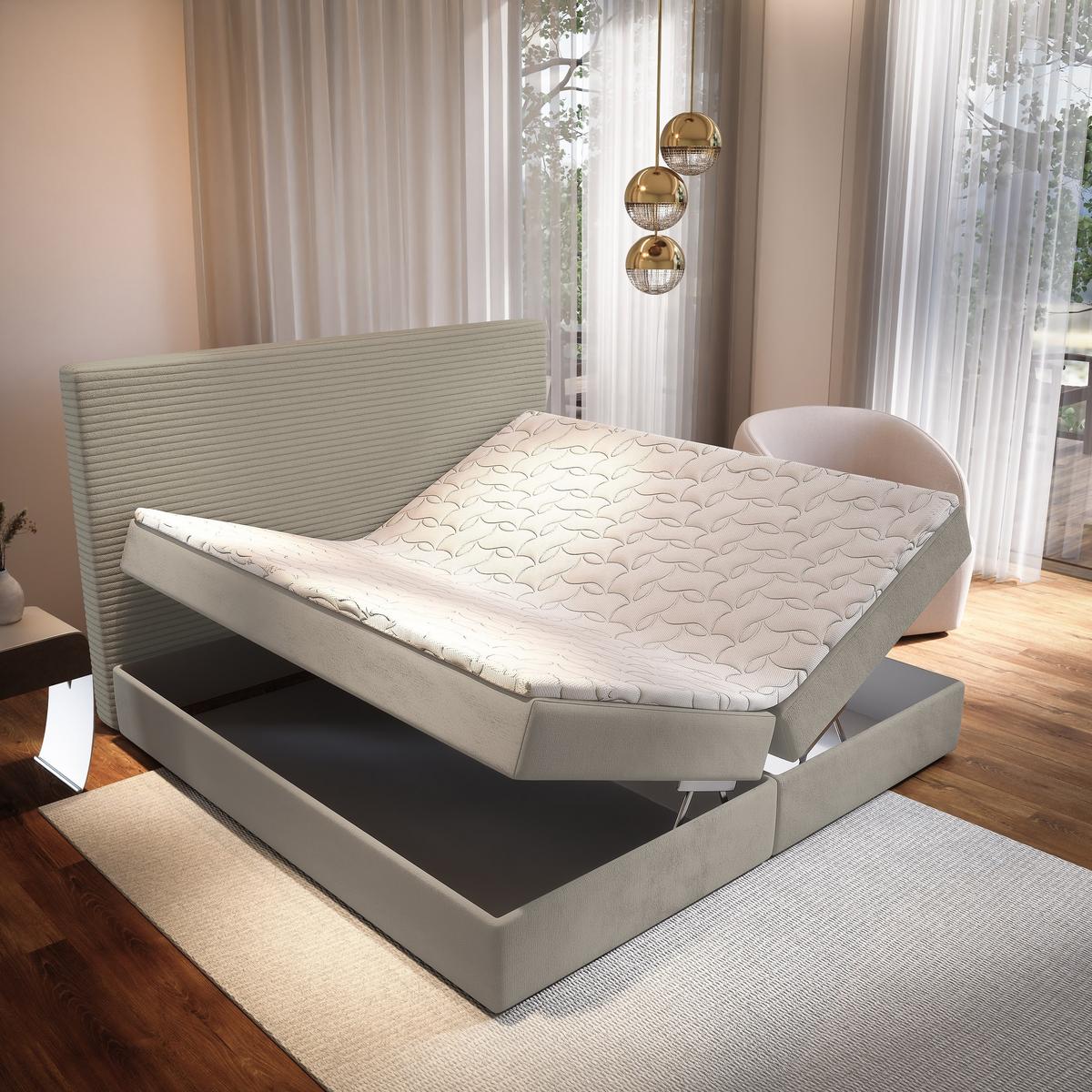 BOXBETT GIARRO 140x200 cm mit Matratze und Topper - Beige - Beige, Holz (140/200cm) - MASSENO