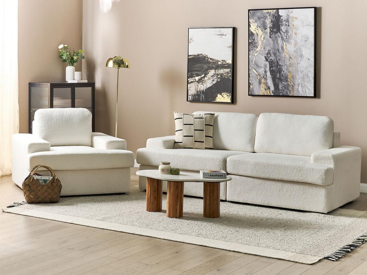 4-SITZER-SOFA SET Bouclé cremeweiß Alla - Weiß, Textil (112/112/208cm) - Beliani