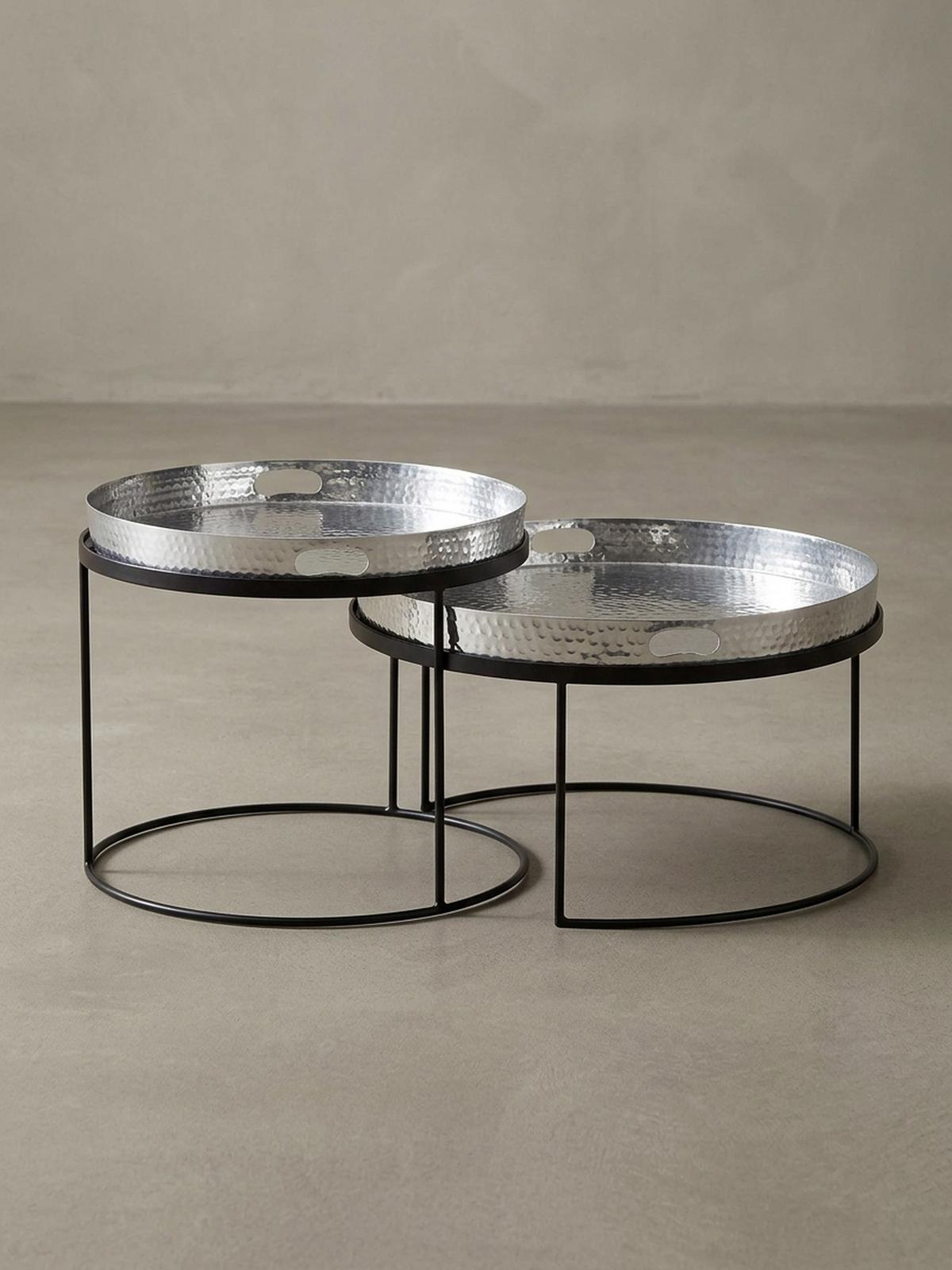 COUCHTISCH 2er Set Aluminium Hammerschlag Handgefertigt, Silber 56x56x33 cm - Silberfarben/Schwarz, Metall (56/56/33cm) - KADIMA DESIGN