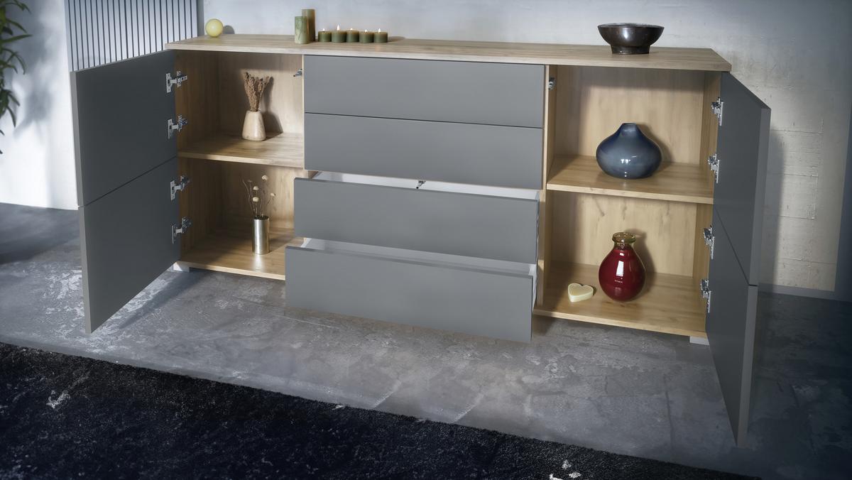 SIDEBOARD Rova Schwarz Hochglanz - Schwarz Hochglanz, Holzwerkstoff (166.5/75.5/35cm) - Vladon