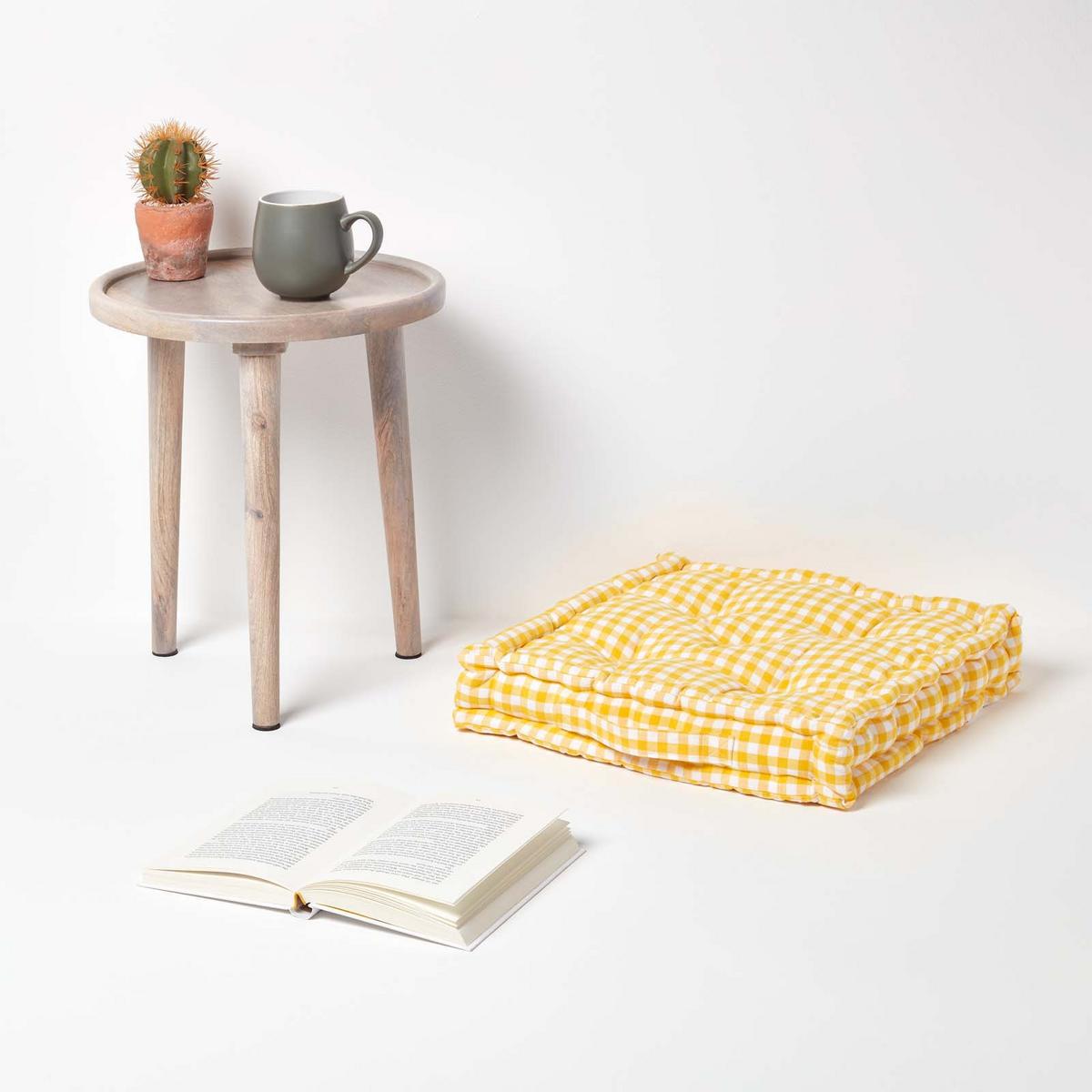 SITZKISSEN gelb kariert 50/50/10 cm – Bodenkissen Vichy-Karo - Gelb, Textil (50/50/10cm) - Homescapes