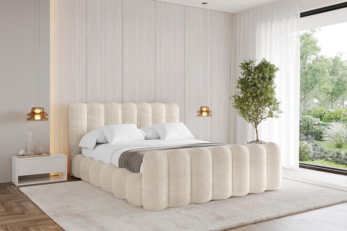 POLSTERBETT mit Bettkasten, Fußteil und Lattenrost, Bett mit Matratze H3/H4 - SORA-Z 180x200 Beige - Creme, Holzwerkstoff/Textil (180/200cm) - ALTDECOR