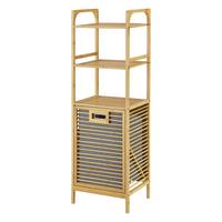 WÄSCHEREGAL Tidaholm - Naturfarben/Grau, Holz/Textil (39.5/118/30.5cm) - [en.casa]
