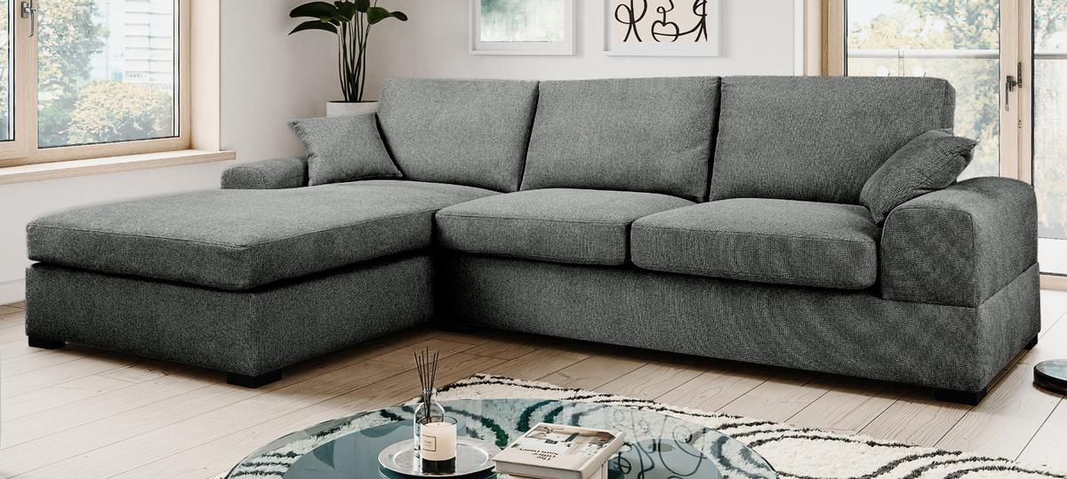 SOFA grau Strukturstoff 308 cm, Ecksofa 5-Sitzer, L-Sofa Ottomane links - Schwarz/Grau, Holz/Textil (308/186cm) - Inn.Furn