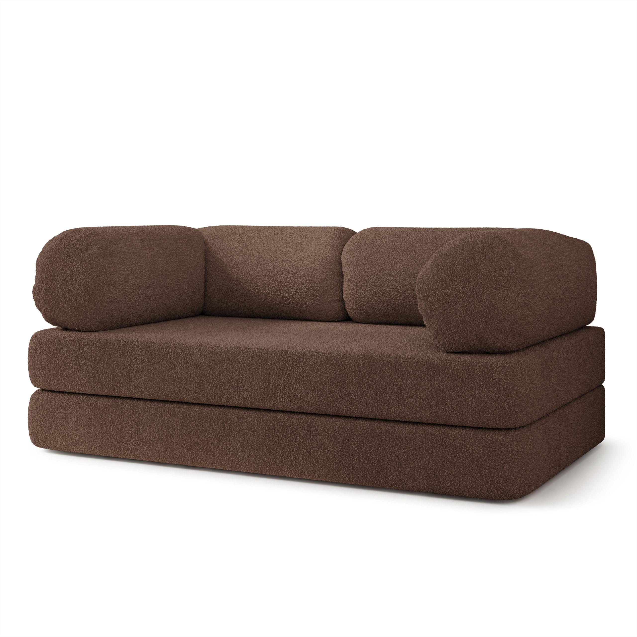 BETTSOFA EIREN aus Schaumstoff Bucle-Stoff Braun Schlaffunktion - Braun, Textil (170/68/80cm) - MASSENO