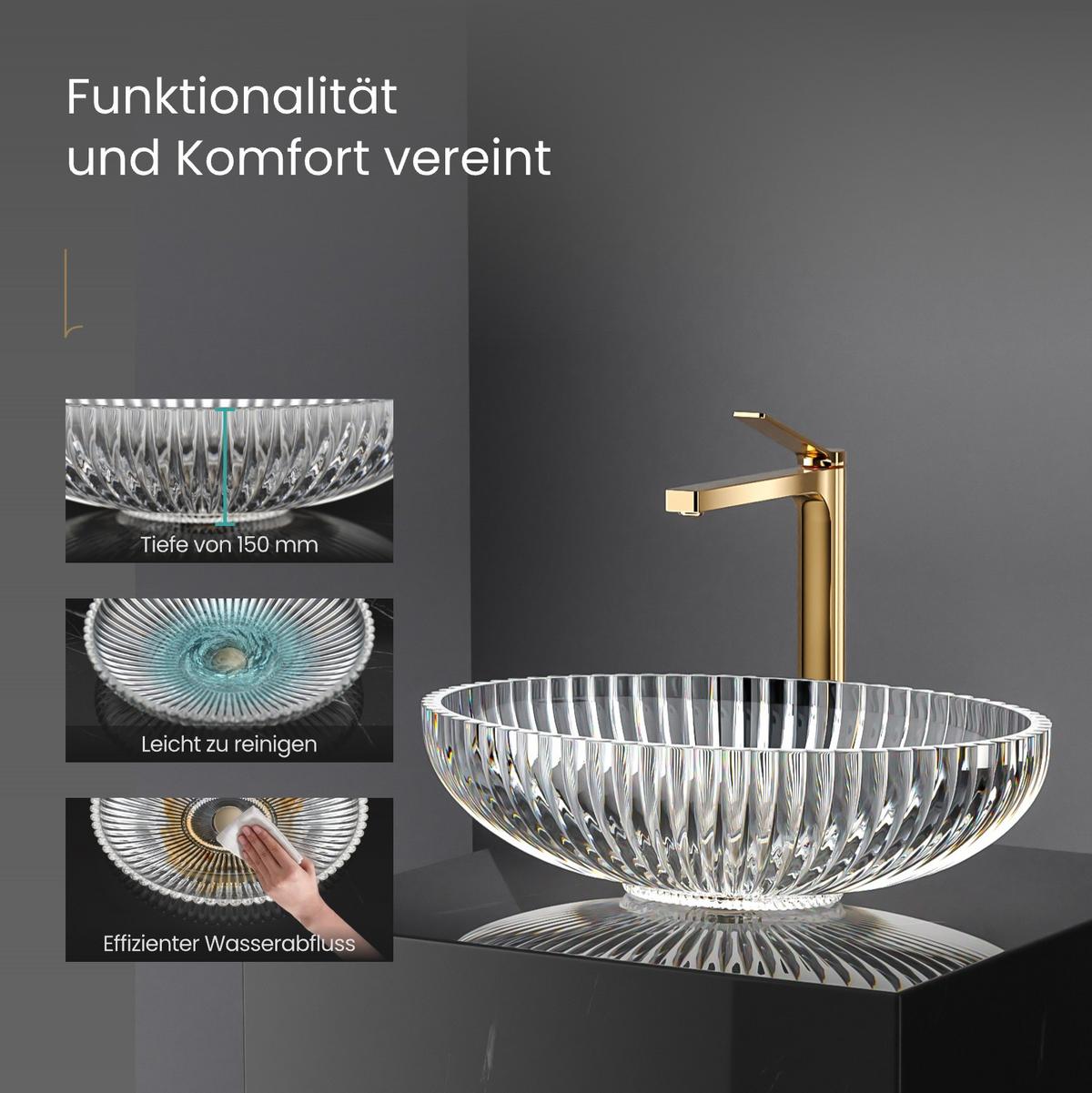 WASCHBECKEN Oval Glas Transparent 51 / 35 / 15 cm - Transparent, Glas (51/15/35cm) - EMKE