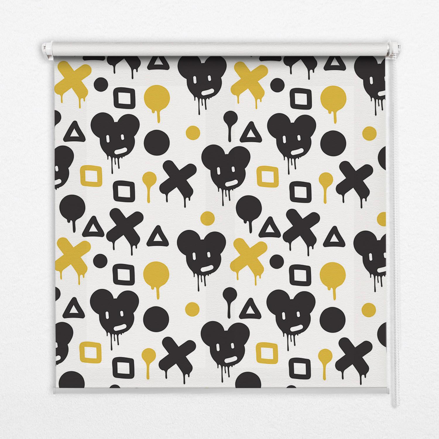 INNENROLLO - Fensterrollo - Rollo - 130x140 cm - Schwarze und gelbe Muster - Schwarz, Kunststoff (130/140/0.5cm) - TULUP