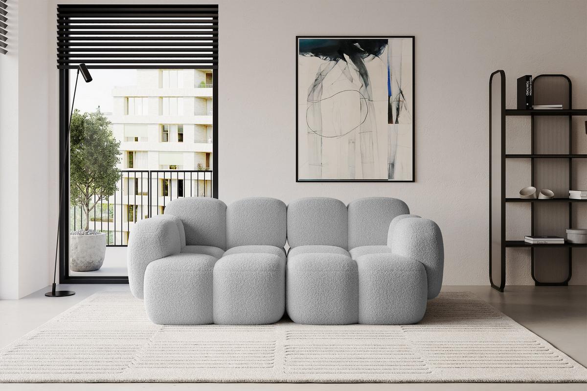 2-SITZER modulares Sofa Miko-S1 214x118x75 cm Hellgrau Bouclé - Edelstahlfarben/Schwarz, Holzwerkstoff/Kunststoff (214/75/118cm) - ALTDECOR