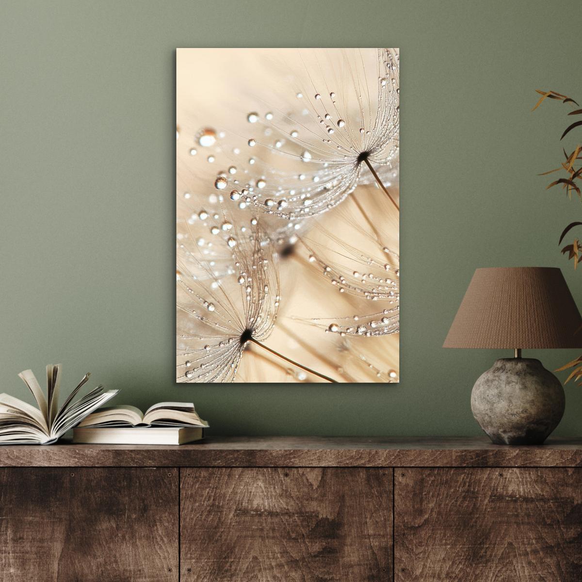 METALLBILD Löwenzahn - Abstrakt - Natur - Beige Deko Schlafzimmer 40x60 cm - Braun, Metall (40/60cm) - MuchoWow