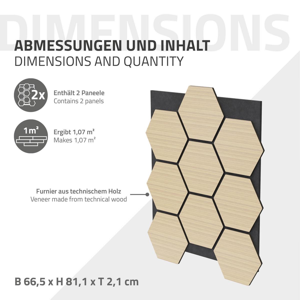 AKUSTIKPANEEL 2er Set Schallschutzplatten Hexagon Eiche Holzoptik 66x81x2 cm aus Filz - Hellbraun, Holzwerkstoff (2.1/81.1/66.6cm) - ML-DESIGN
