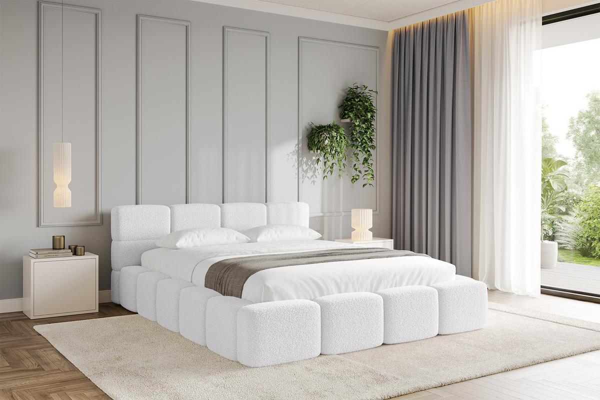 POLSTERBETT mit Bettkasten und Lattenrost, Bett mit Matratze H3/H4, Kopfteil, Boxbett, Doppelbett mit Stauraum - NATA-v1 160x200 Weiß - Weiß, Holzwerkstoff/Textil (160/200cm) - ALTDECOR