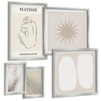 BILDER SET 5er Set - 50x50 cm & 20x30 cm & 40x60 cm Silberner Rahmen - Minimalistische Sandwellen - Silberfarben, Kunststoff (40/60cm) - TULUP