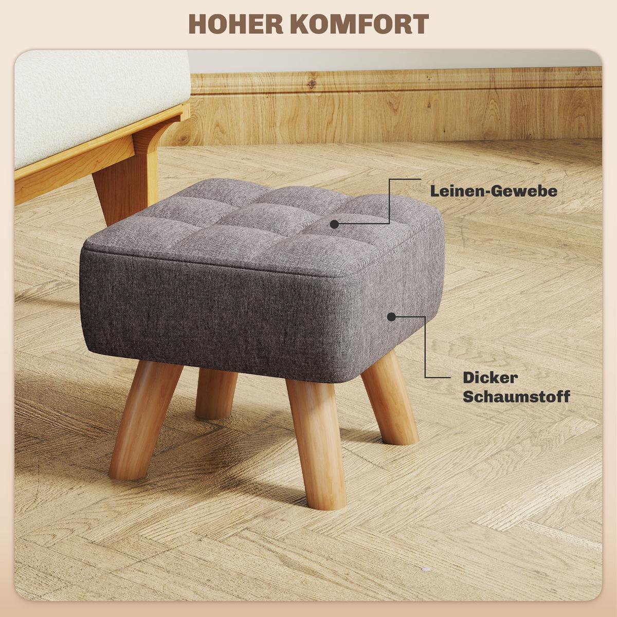 FUSSHOCKER Hocker Moderner Sitzhocker mit Leinenoptik, Holzbeine, Grau - Grau, Kunststoff (27/26/27cm) - HOMCOM