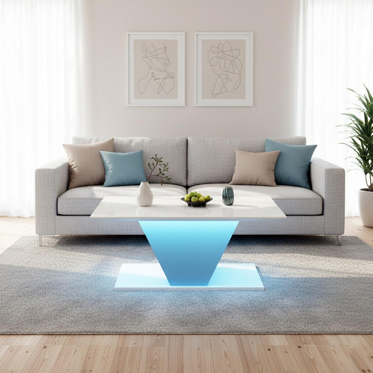 BIELY KONFERENČNÝ STOLÍK s vysokým leskom, LED osvetlením a dizajnom v tvare V - Weiß, Holzwerkstoff (50/100/46cm) - Urban Meuble