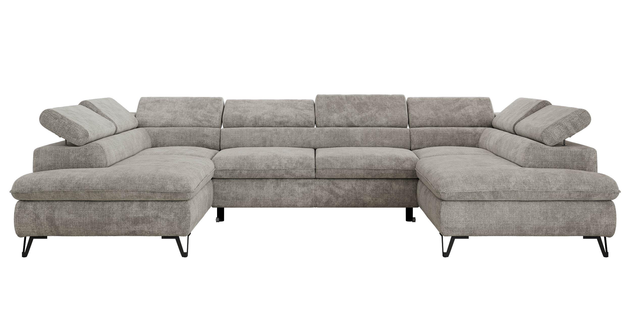 WOHNLANDSCHAFT PABLO U Schenille grob gewebt Hellgrau mit Topper Visco - Hellgrau/Schwarz, Textil/Metall (346/76/208cm) - MKS