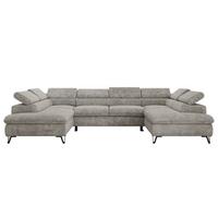 WOHNLANDSCHAFT PABLO U Schenille grob gewebt Hellgrau mit Topper Visco - Hellgrau/Schwarz, Textil/Metall (346/76/208cm) - MKS