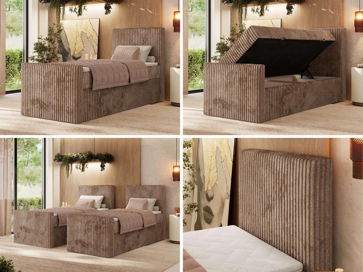 BOXBETT TILIANO DUO 90/200 - Braun Cord - H4 - Topper T25 - Rechts Seite - Braun, Textil (90/200cm) - MKS
