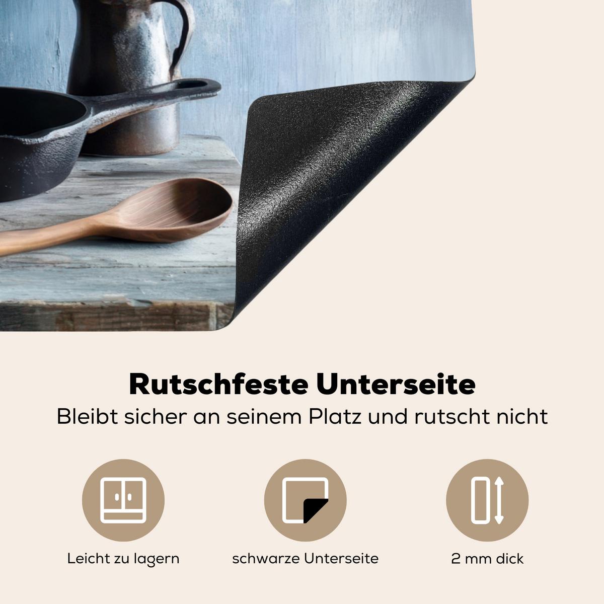 HERDABDECKPLATTE Stilleben - Kräuter - Rustikal Ceranfeldabdeckung 78x52 cm - Blaugrau, Kunststoff (78/52/0.2cm) - MuchoWow
