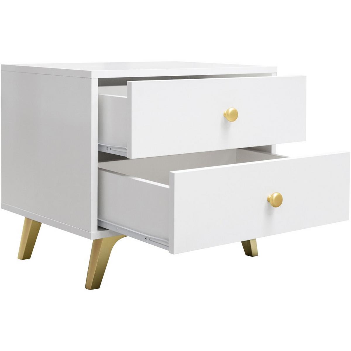 NACHTTISCH Solea mit 2 Schubladen, Weiß - Goldfarben/Weiß, Holzwerkstoff (54/48/41cm) - Beautysofa