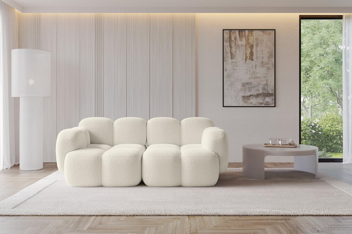 2-SITZER modulares Sofa Miko-S1 214x118x75 cm Beige Bouclé - Sandfarben/Schwarz, Holzwerkstoff/Kunststoff (214/75/118cm) - ALTDECOR