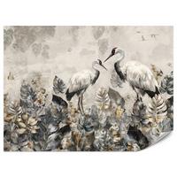 FOTOTAPETE für Wohnzimmer Kraniche Abstrakten Blättern Retro Natur 350x256 - Grau, Papier (350/256cm) - Muralo
