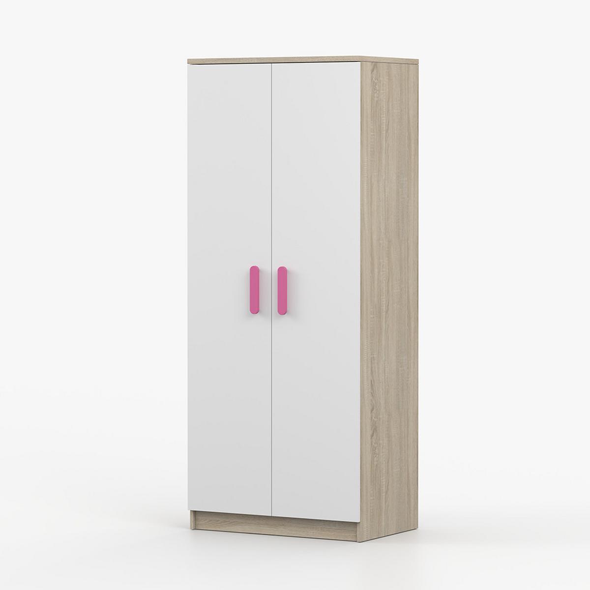 DREHTÜRENSCHRANK 80/192/50 cm 2-türig Jonas III 06 Sonoma Eiche/Weiß + rosa Griffe - Weiß/Rosa, Holz/Holzwerkstoff (80/192/50cm) - imoebel24