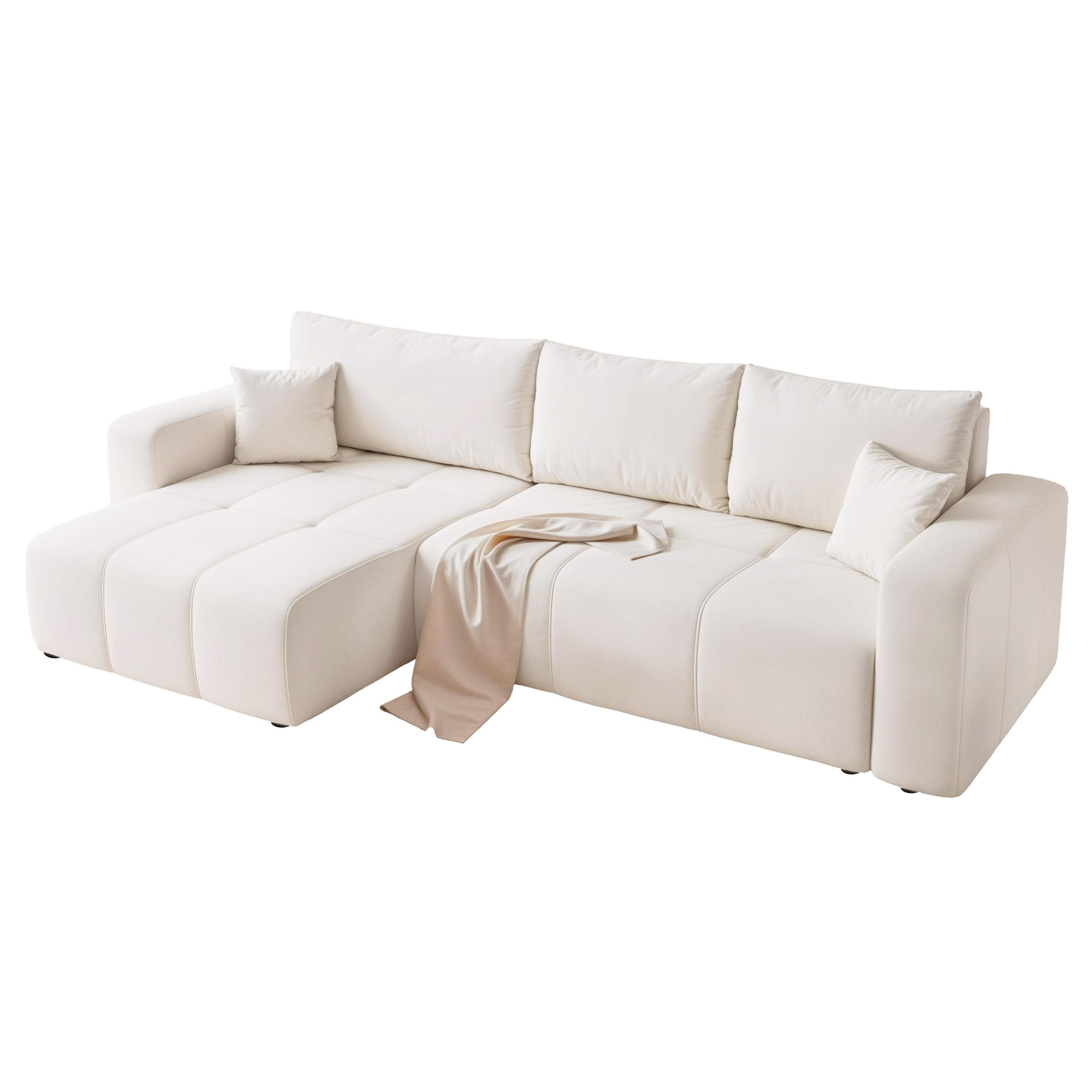 ECKSOFA PEDRO mit Schlaffunktion und Bettkasten Creme - Creme, Holzwerkstoff/Kunststoff (278/145cm) - Idohome