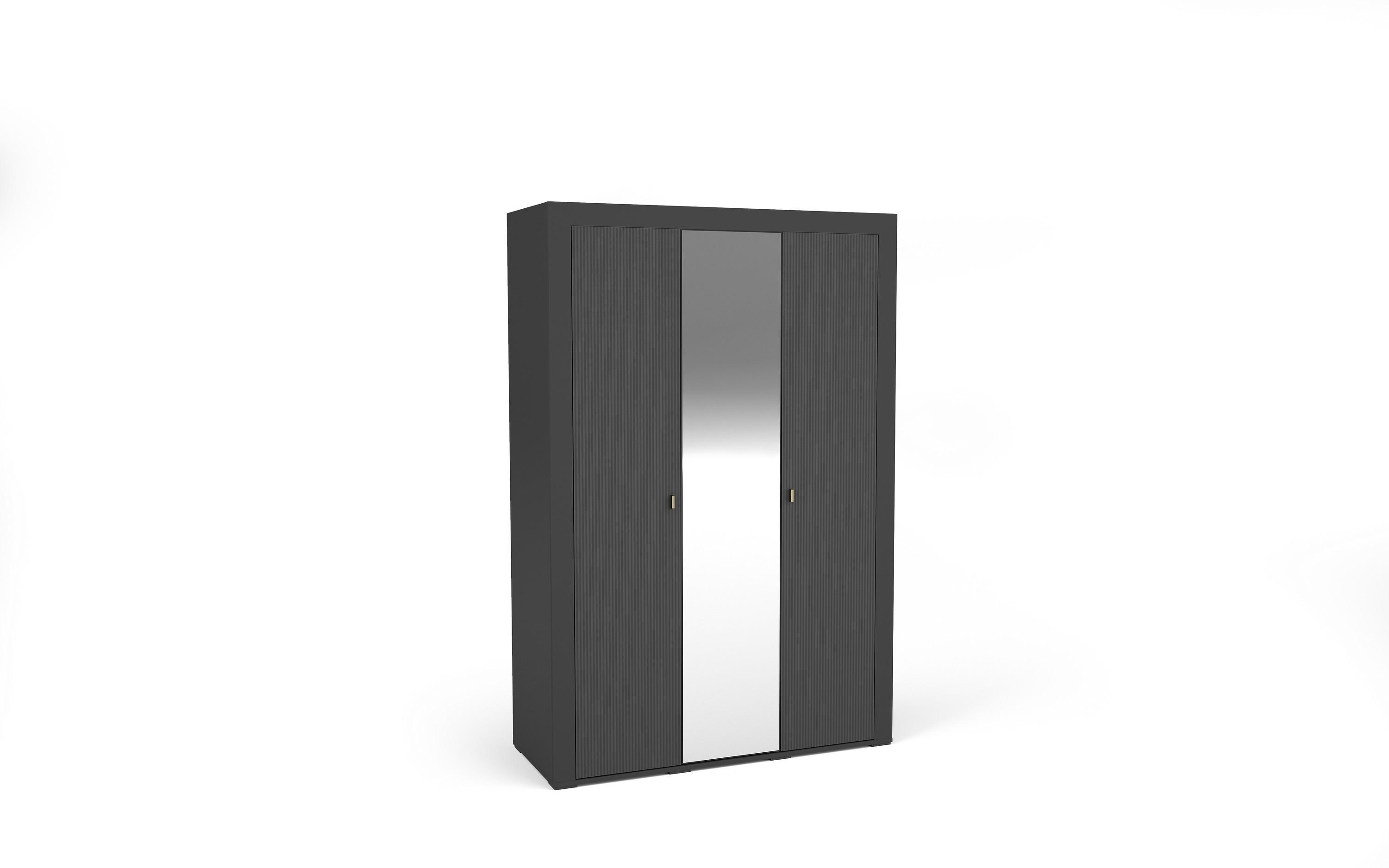 DREHTÜRENSCHRANK ZELOS 137,3/206/56cm 3-türig mit Spiegel Schwarz - Schwarz, Holzwerkstoff (137.3/206/56cm) - MASSENO